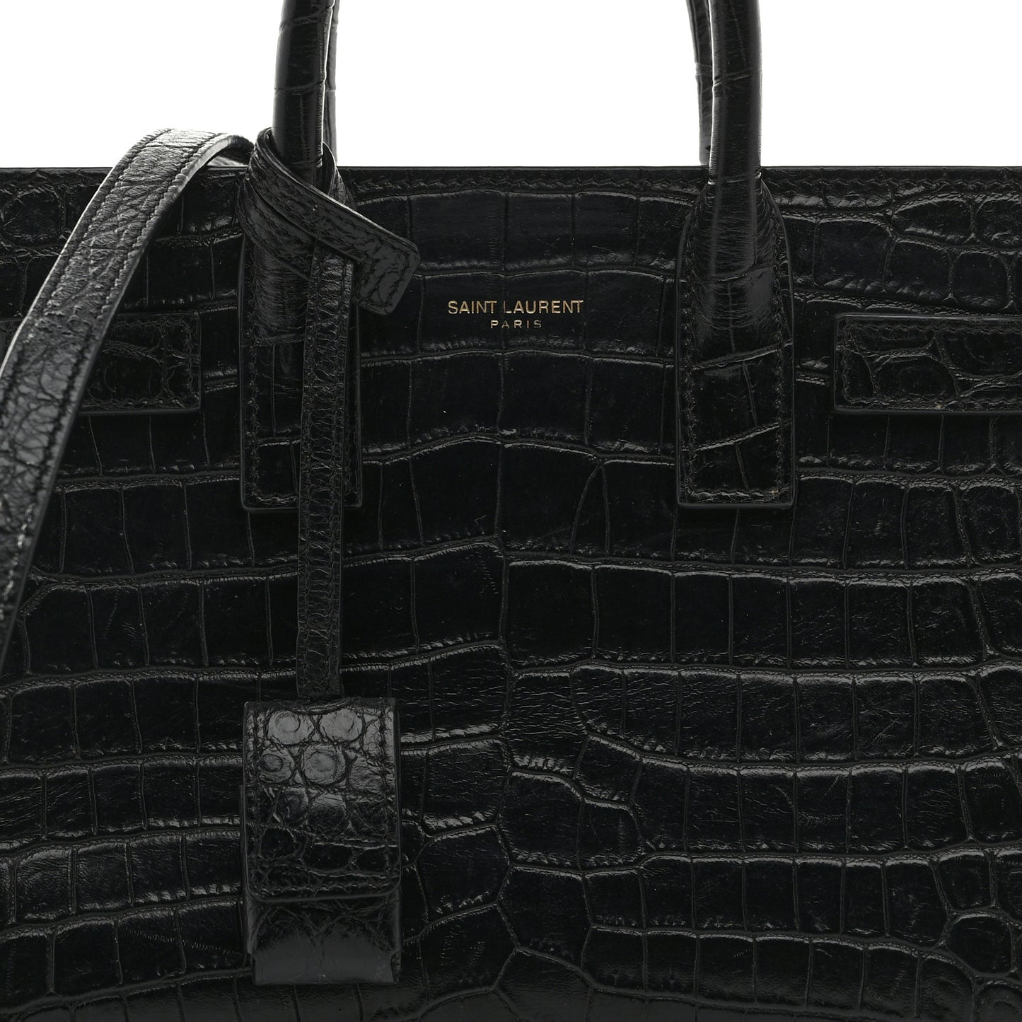 Calfskin Crocodile Embossed Nano Sac De Jour Black