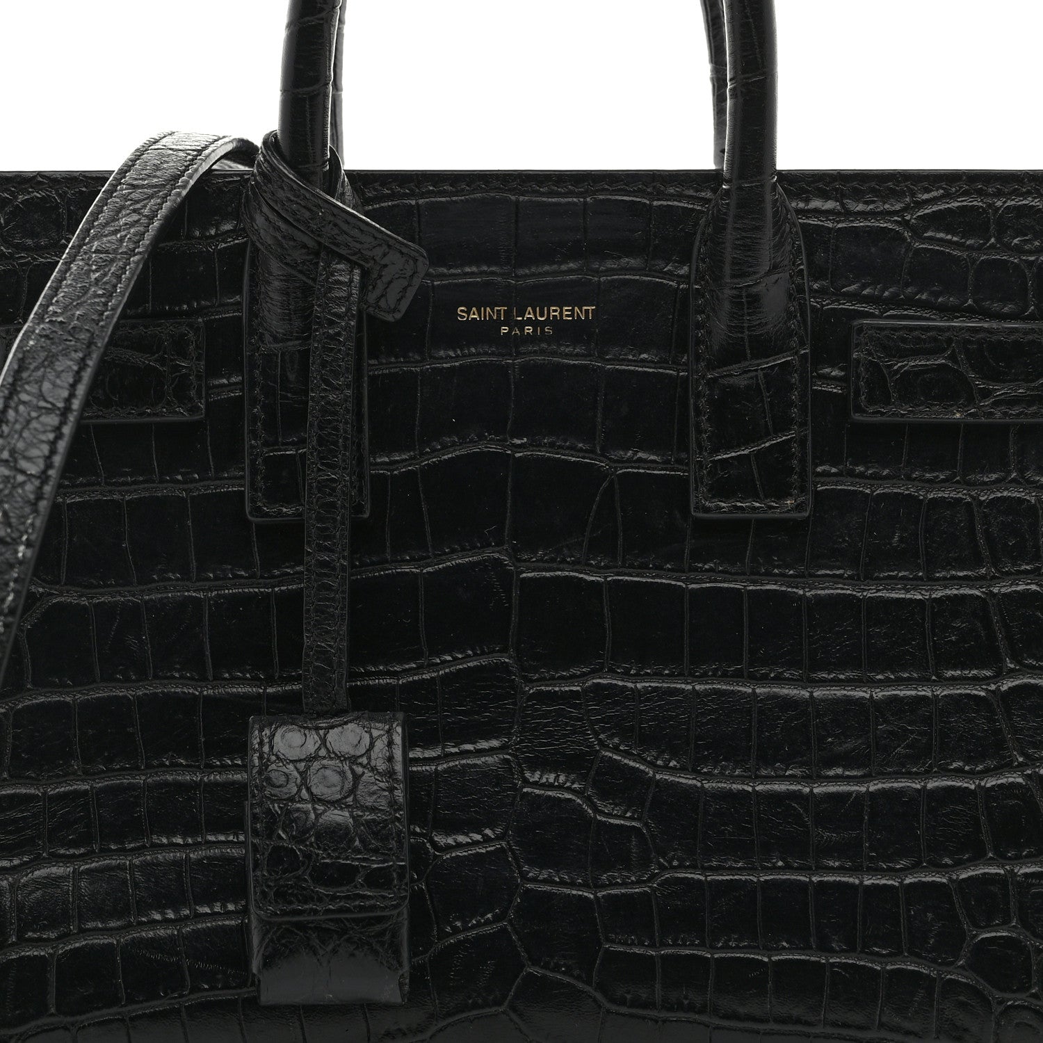 Saint Laurent Calfskin Crocodile Embossed Nano Sac De Jour Black 8 of 10