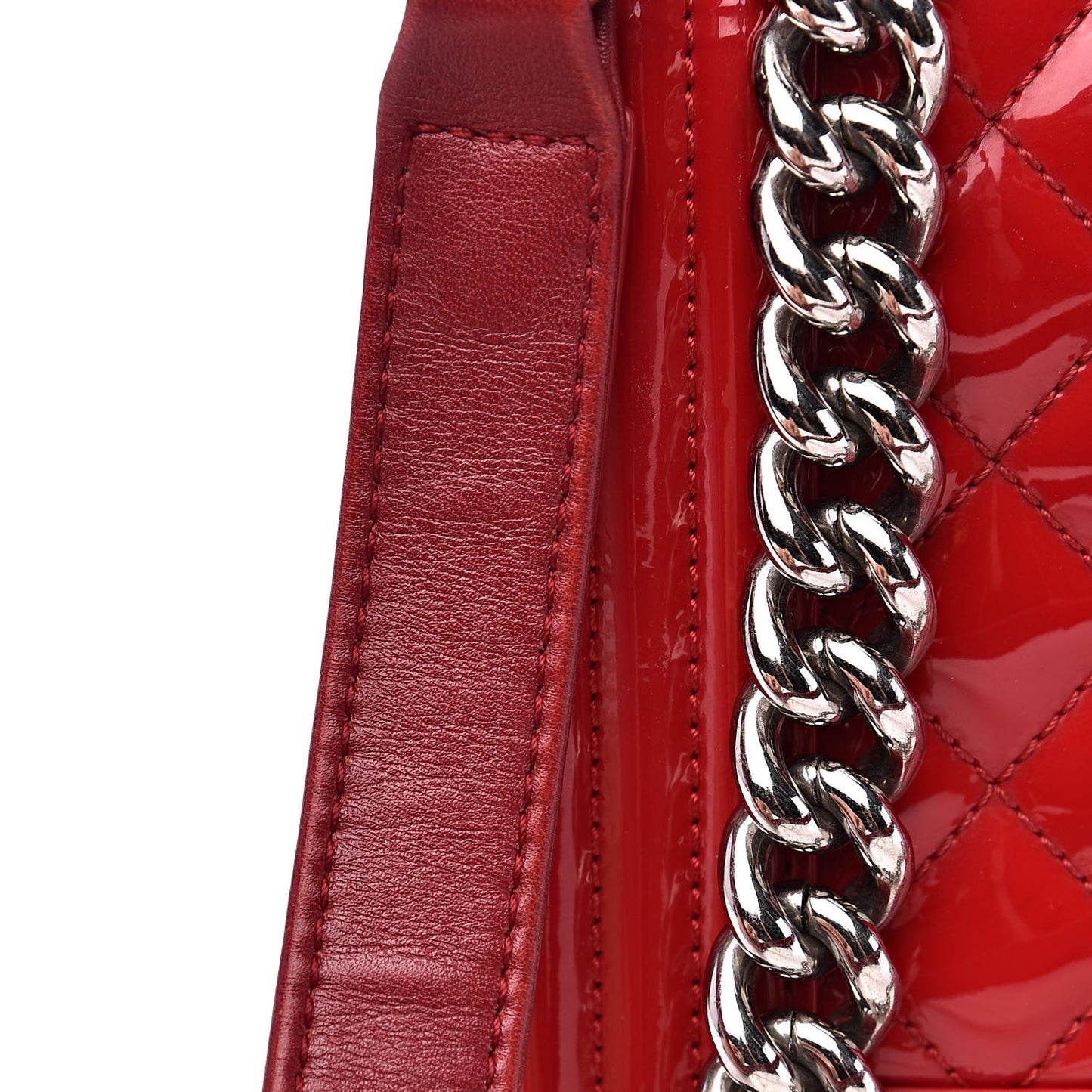 Patent Calfskin Quilted Medium Plexiglass Boy Flap Red