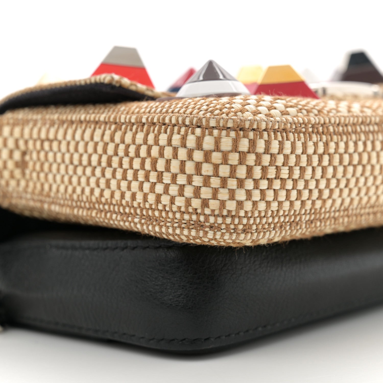 Fendi Paglia Vitello Dolce Paillettes Flowerland Studded Striped Micro Double Baguette Natural Multicolor 9 of 10