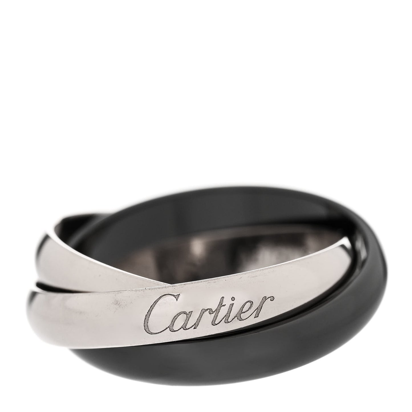 18K White Gold Black Ceramic Trinity Ring 56 7.5