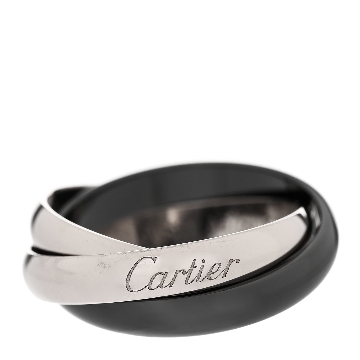 Cartier 18K White Gold Black Ceramic Trinity Ring 56 7.5 1 of 5