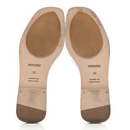 Hermes Metallic Nappa Box Oran Sandals 36 White Gris Argente 5 of 11