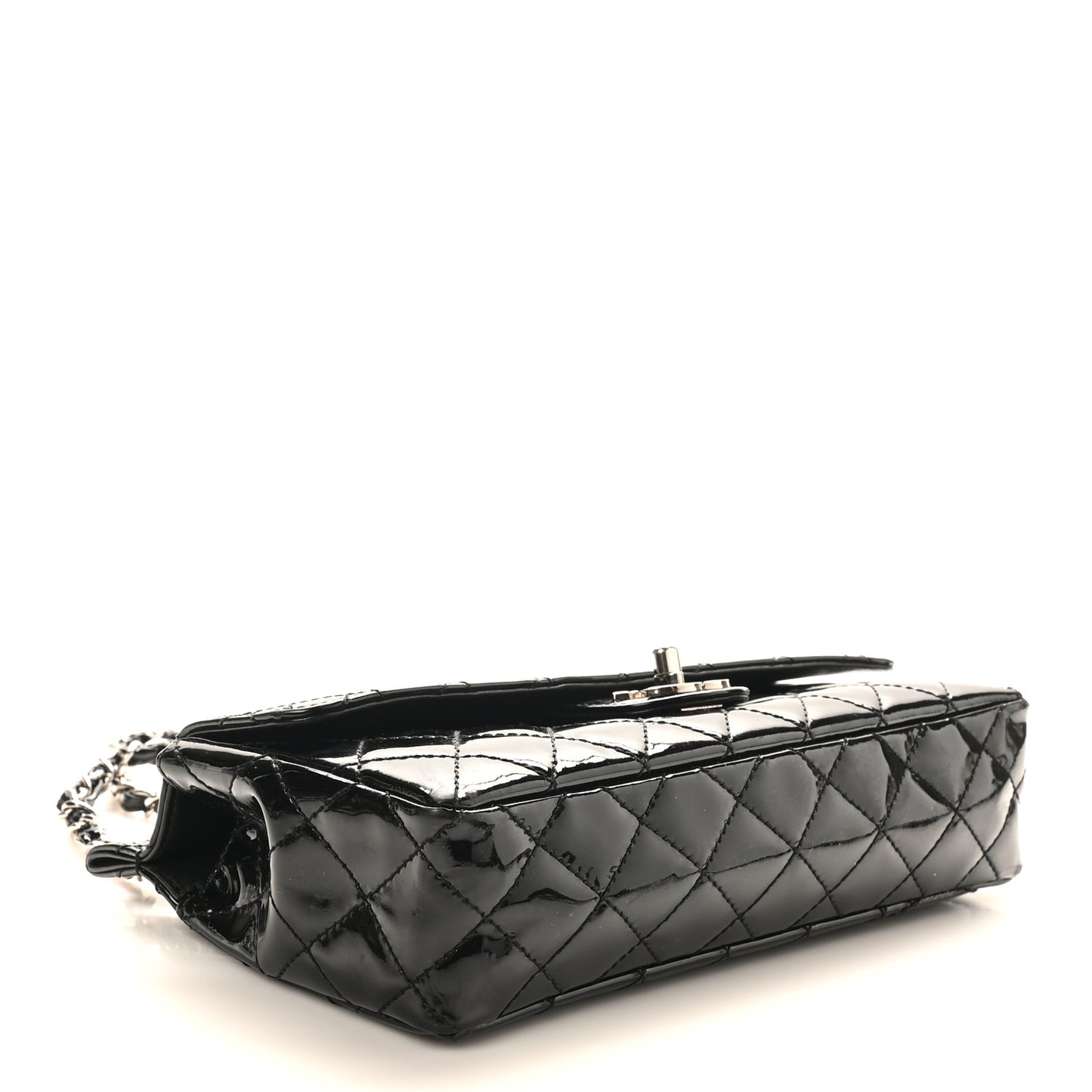 Patent Quilted Medium Diagonal CC Flap Black