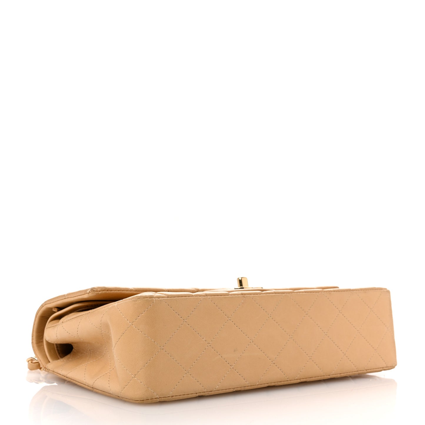 Lambskin Quilted Medium Double Flap Beige