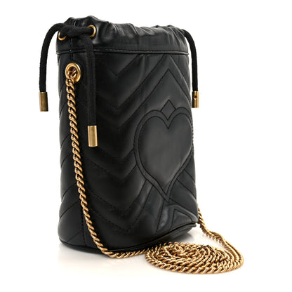 Gucci Calfskin Matelasse Mini GG Marmont 2.0 Bucket Bag Black 3 of 10