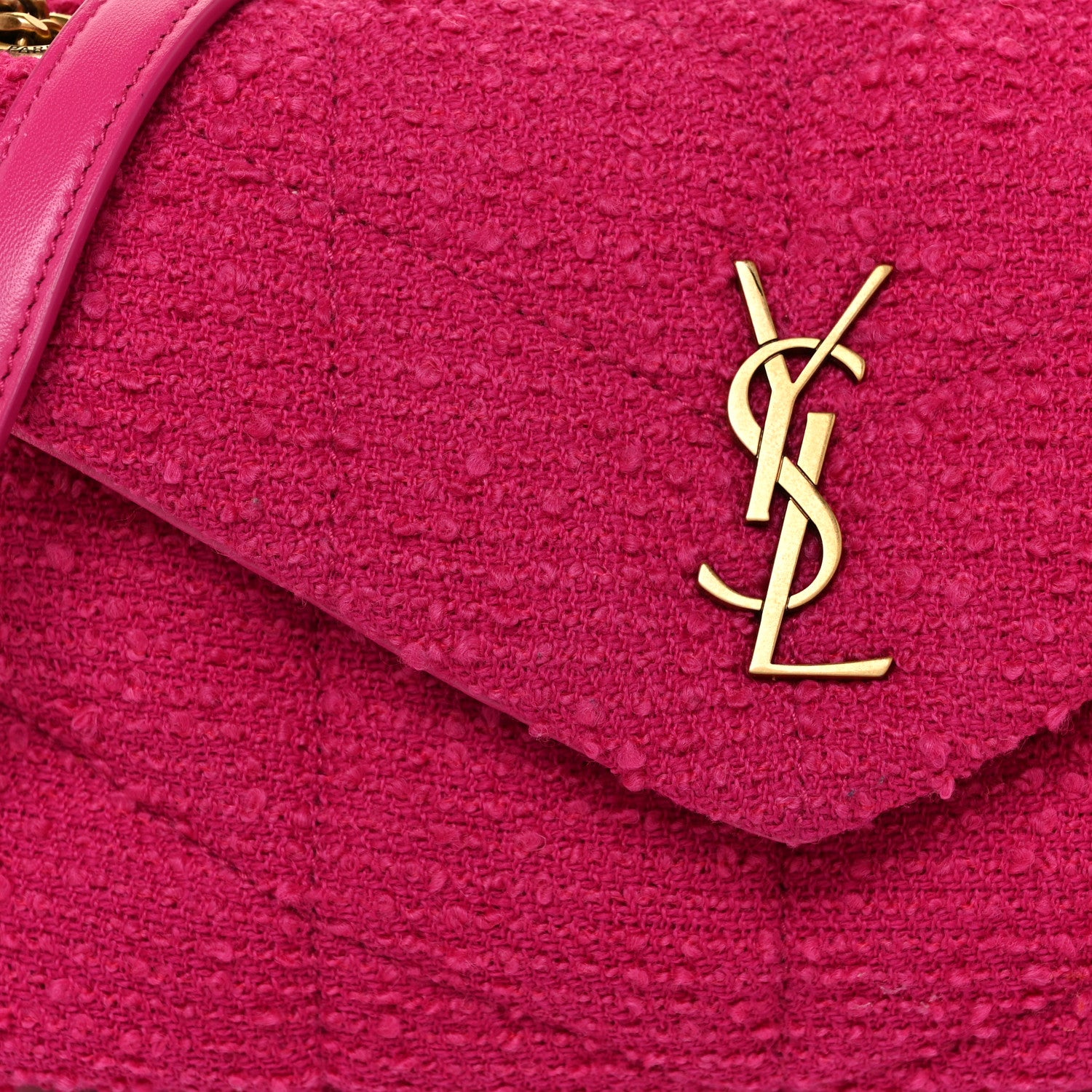 Saint Laurent Boucle Tweed Quilted Toy Loulou Puffer Monogram Chain Satchel Magenta 8 of 13