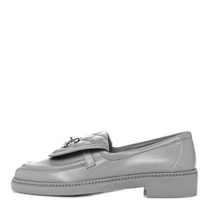 Chanel Lambskin Quilted CC Turnlock Loafers 37 Grey 1 of 9