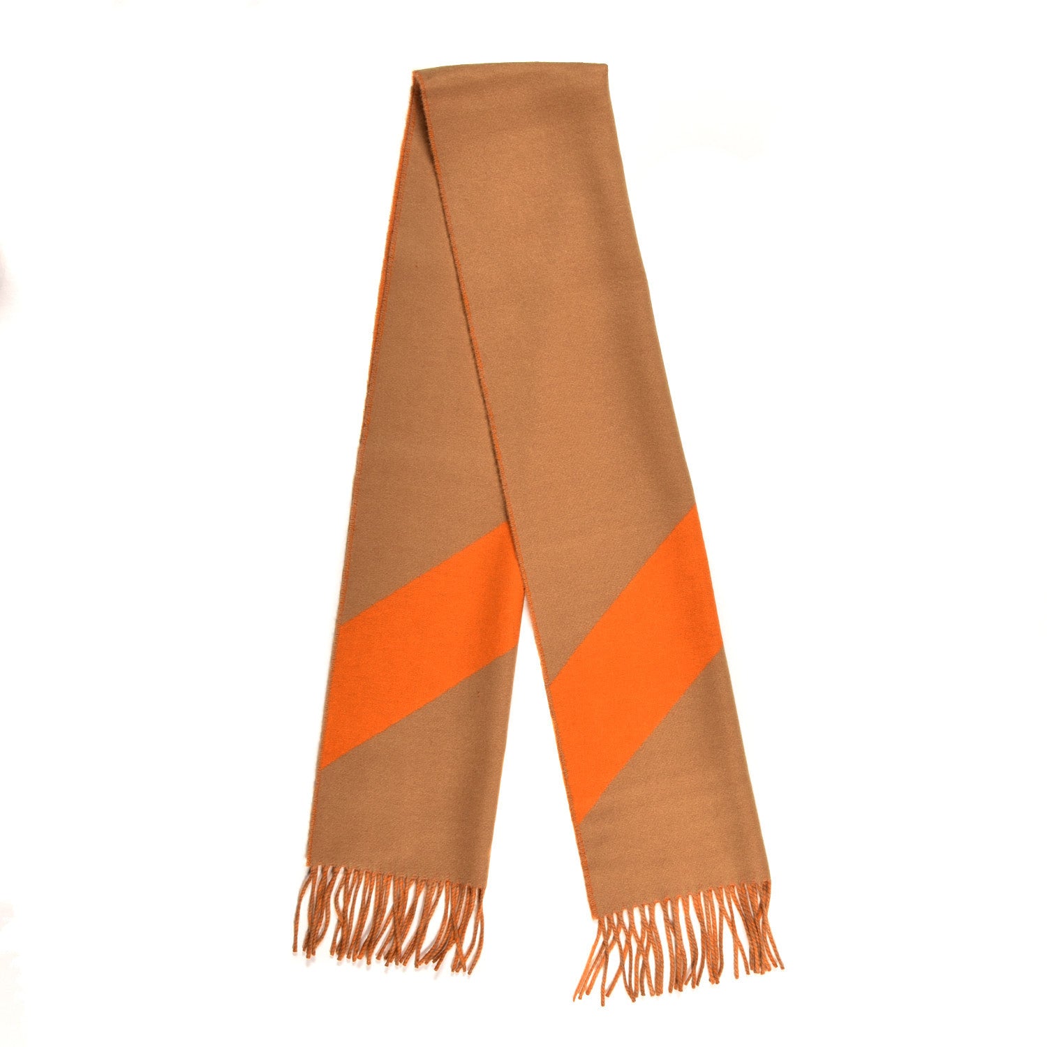 Hermes Cashmere Casaque Chevron Muffler Camel Mandarine 2 of 4