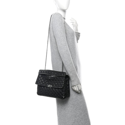 Valentino Garavani Craquele Nappa Large Rockstud Spike Shoulder Bag Black 2 of 11