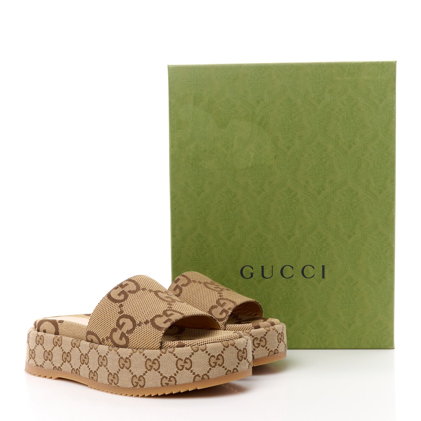 Monogram Maxi GG Angelina Platform 55mm Slide Sandals 39 Camel Ebony