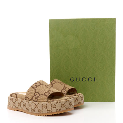 Gucci Monogram Maxi GG Angelina Platform 55mm Slide Sandals 39 Camel Ebony 10 of 10