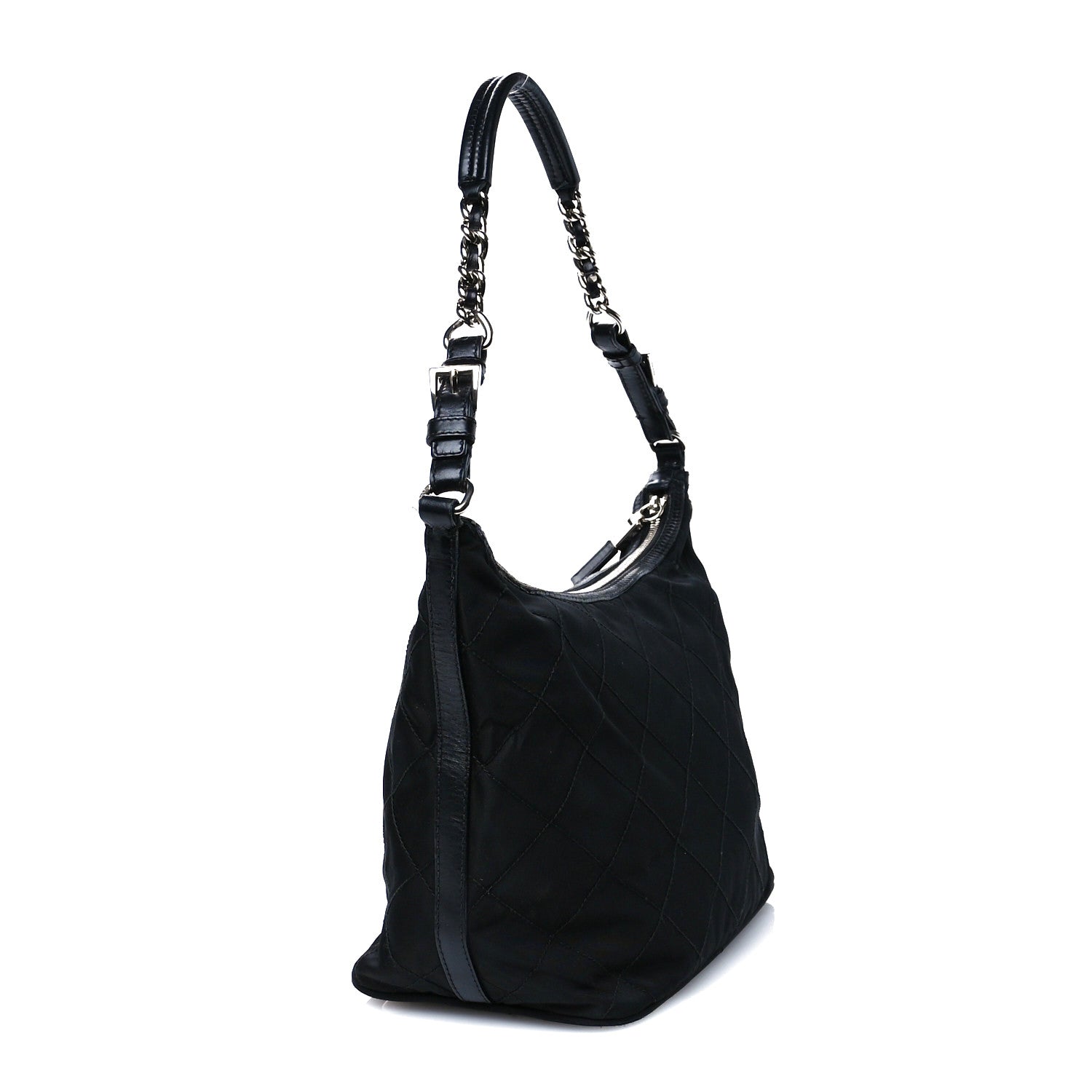 Prada Tessuto Nylon Stitched Hobo Black 3 of 12