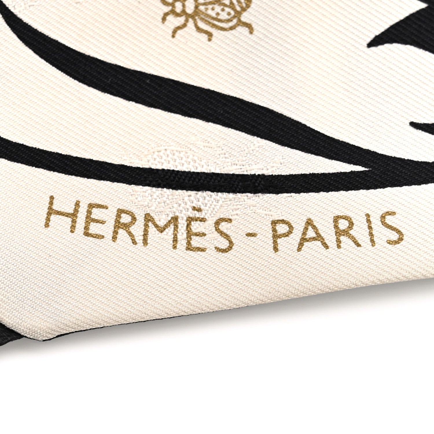 Hermes Silk Calfskin Bouquet Final Fringed Twilly Creme Black 2 of 4