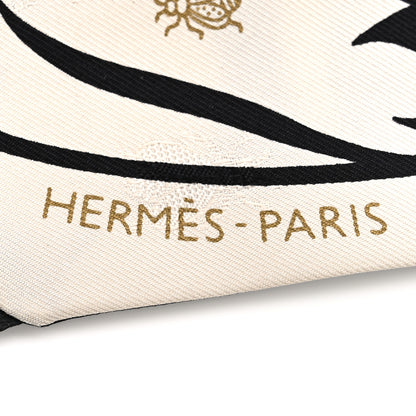 Hermes Silk Calfskin Bouquet Final Fringed Twilly Creme Black 2 of 4