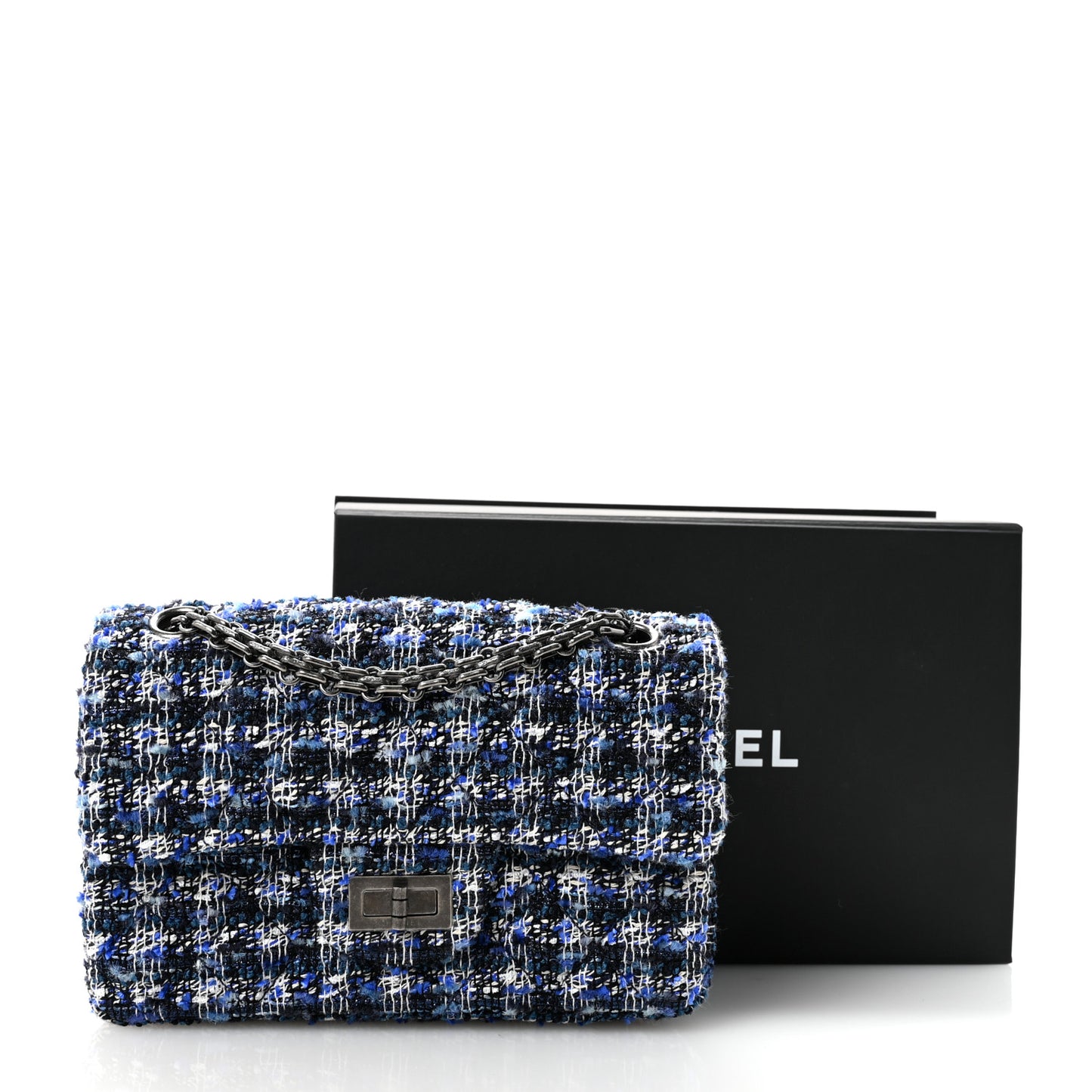 Tweed Quilted 2.55 Reissue Mini Flap Navy Blue Ecru Black
