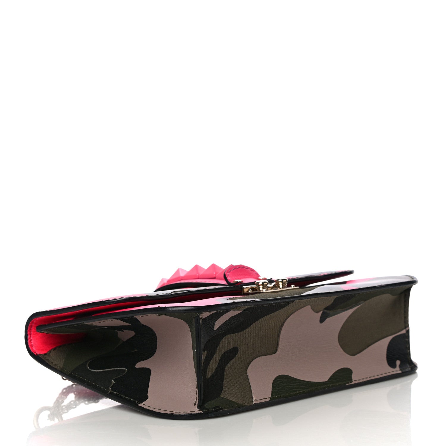 Valentino Garavani Nappa Canvas Camouflage Medium Glam Lock Rockstud Flap Fuxia Fluo 4 of 14
