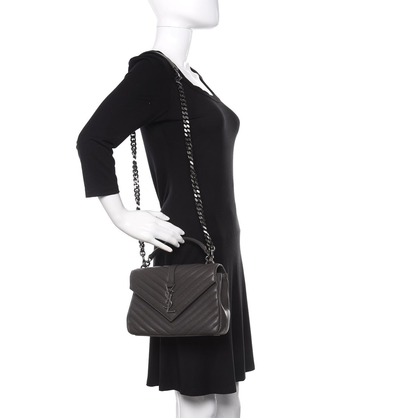 Sheepskin Matelasse Chevron Monogram Medium College Bag Asphalt