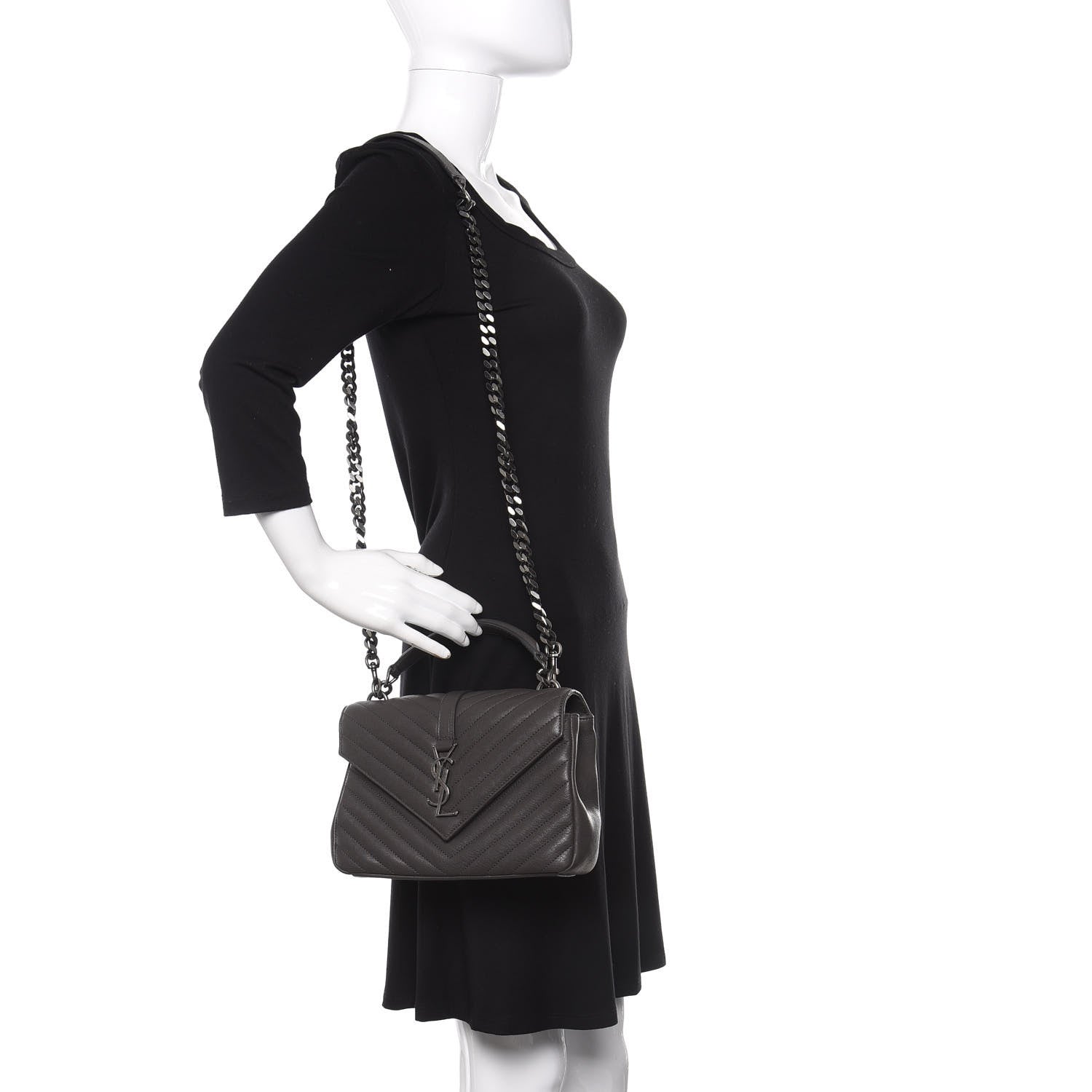 Saint Laurent Sheepskin Matelasse Chevron Monogram Medium College Bag Asphalt 2 of 8