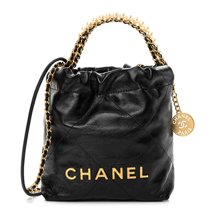 Chanel Shiny Crumpled Calfskin Quilted Pearl Mini Chanel 22 Black 1 of 11