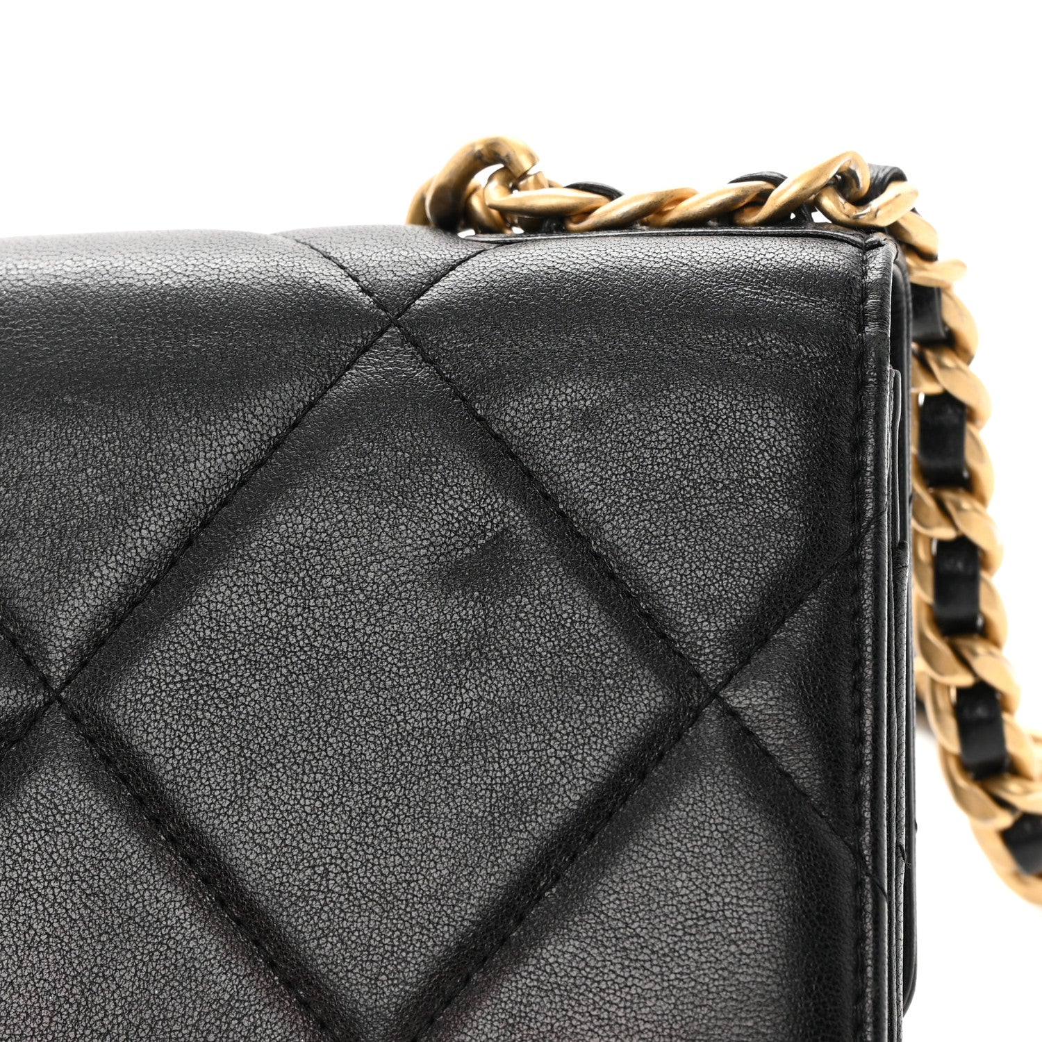 Chanel Shiny Goatskin Quilted Chanel 19 Wallet On Chain WOC Black 14 of 23