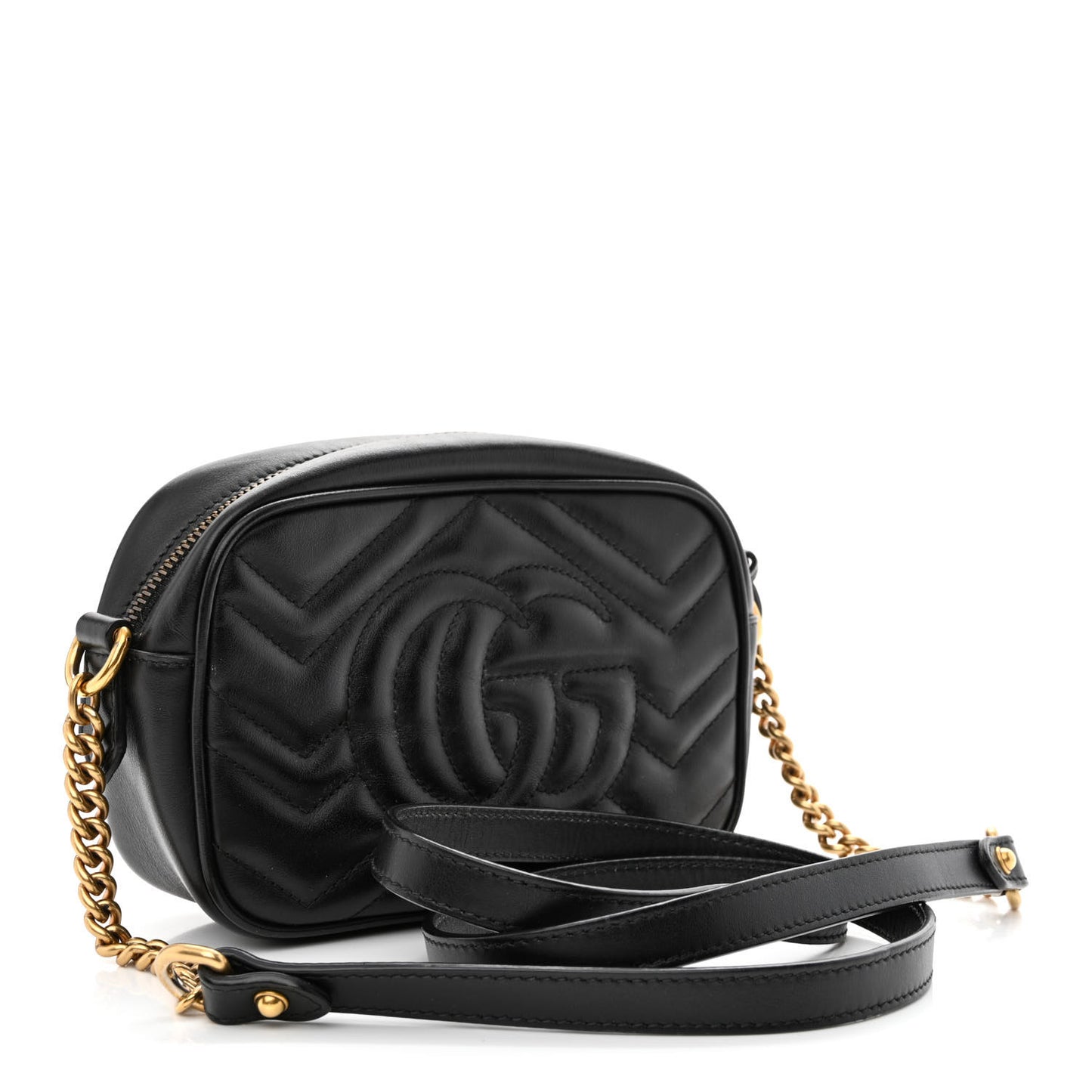 Calfskin Matelasse Mini GG Marmont Chain Shoulder Bag Black