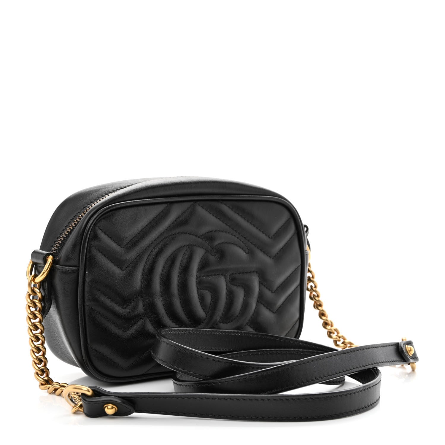 Gucci Calfskin Matelasse Mini GG Marmont Chain Shoulder Bag Black 3 of 11