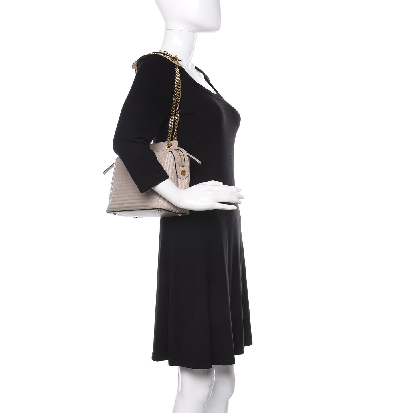 Shiny Nappa Trapuntata Chain Small DotCom Click Chain Satchel Grigio Polvere
