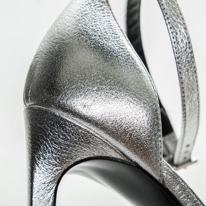 Saint Laurent Metallic Calfskin Jane 110 Ankle Strap Sandals 36.5 Silver 8 of 10