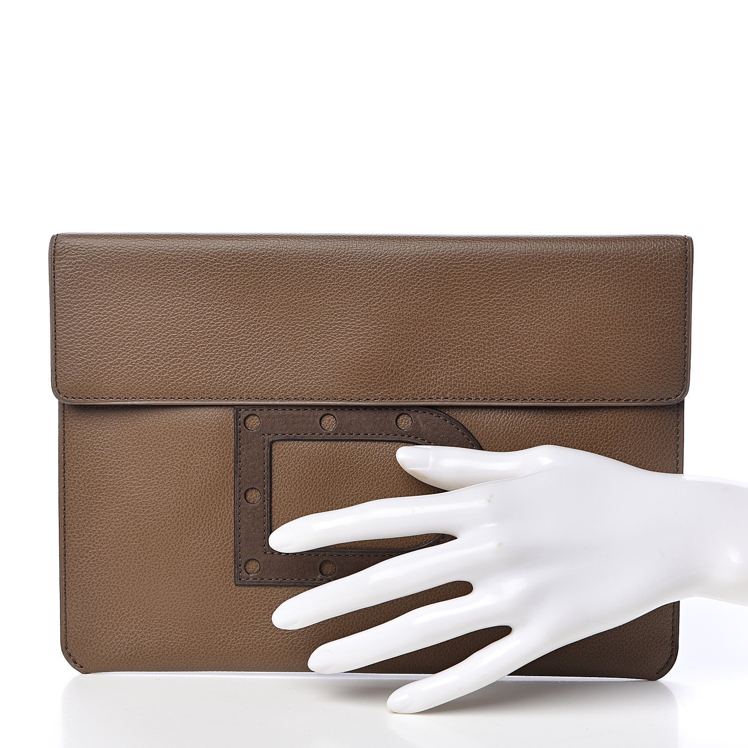 Delvaux Grained Calfskin D Flat Clutch Brown 2 of 12
