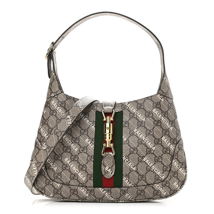 Gucci X BALENCIAGA GG Supreme Monogram Striped Logo Print Web Small Jackie 1961 Hobo Beige Ebony Mystic White 1 of 9