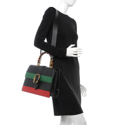Gucci Calfskin Bamboo Web Large Dionysus Top Handle Bag Black Bright Evergreen Hibiscus Red 4 of 12