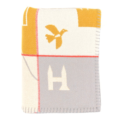 Hermes Wool Cashmere Avalon Epopee Blanket Jaune Miel Gris Perle 1 of 3