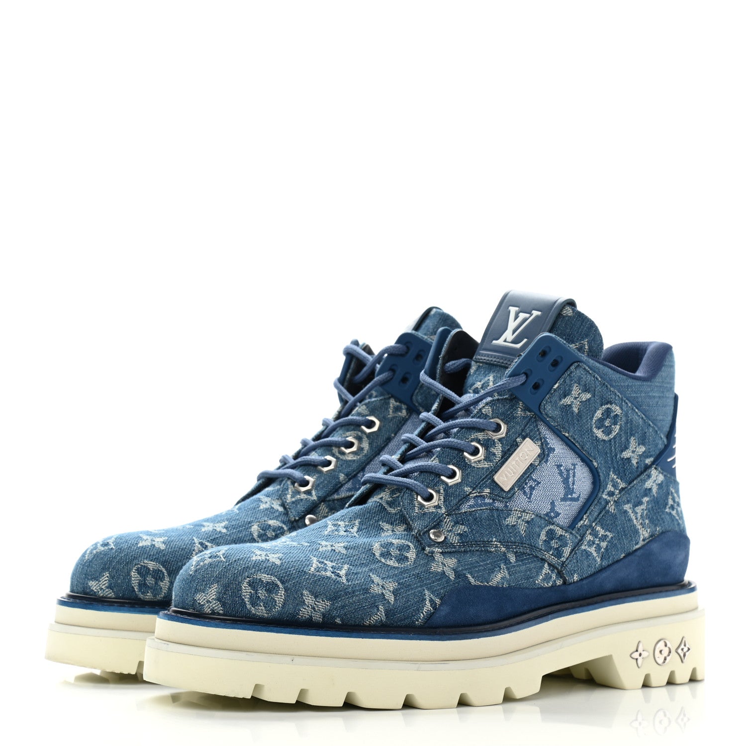 Louis Vuitton Monogram Denim Mens Oberkampf Ankle Boots 9 Blue 3 of 8