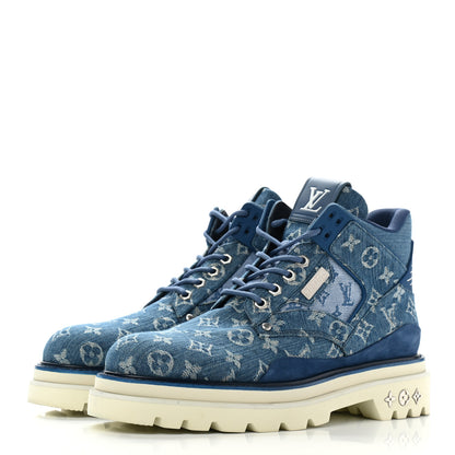 Louis Vuitton Monogram Denim Mens Oberkampf Ankle Boots 9 Blue 3 of 8