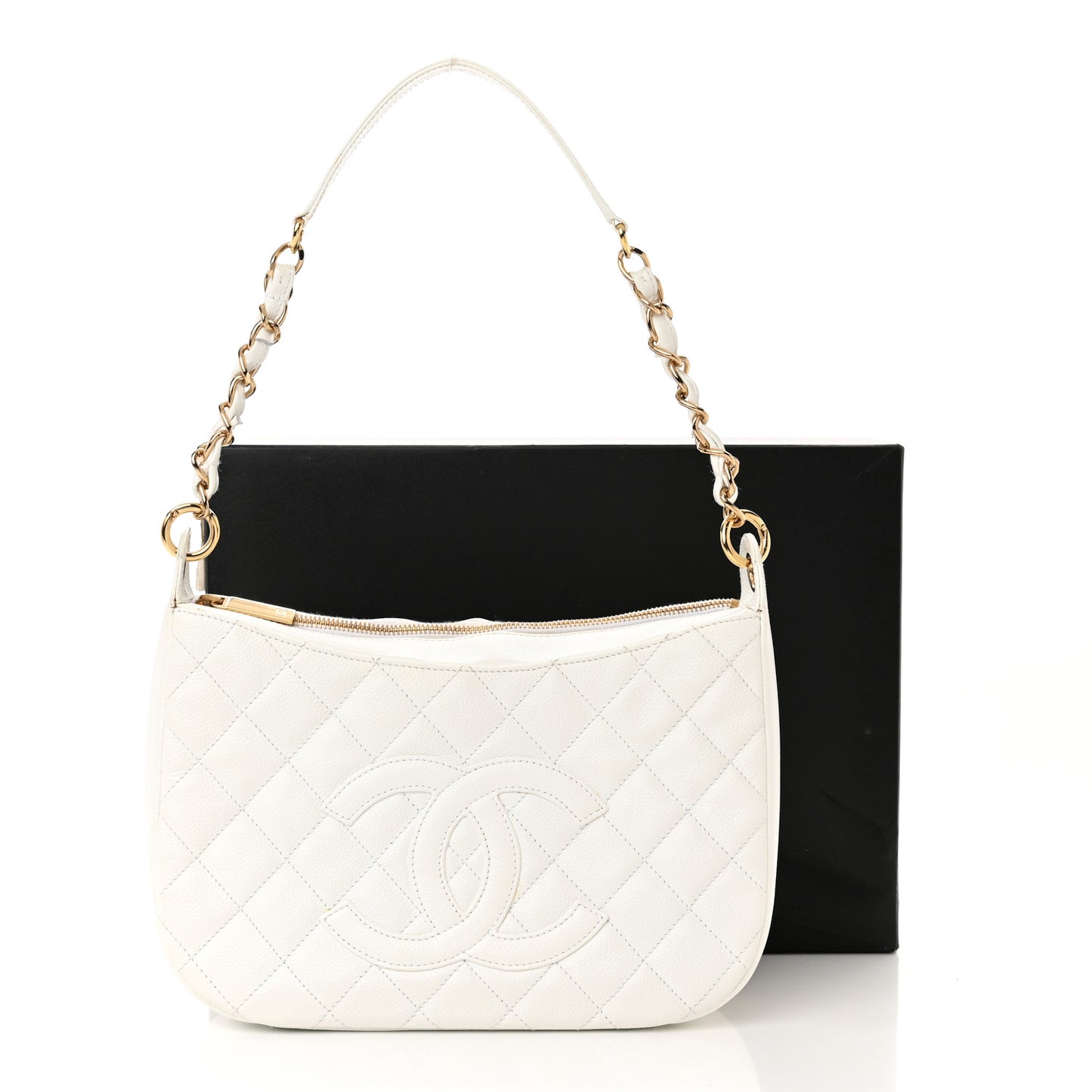 Caviar Quilted Hobo White