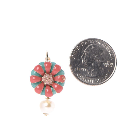 Chanel Enamel Pearl Flower Drop Earrings Light Gold 2 of 5