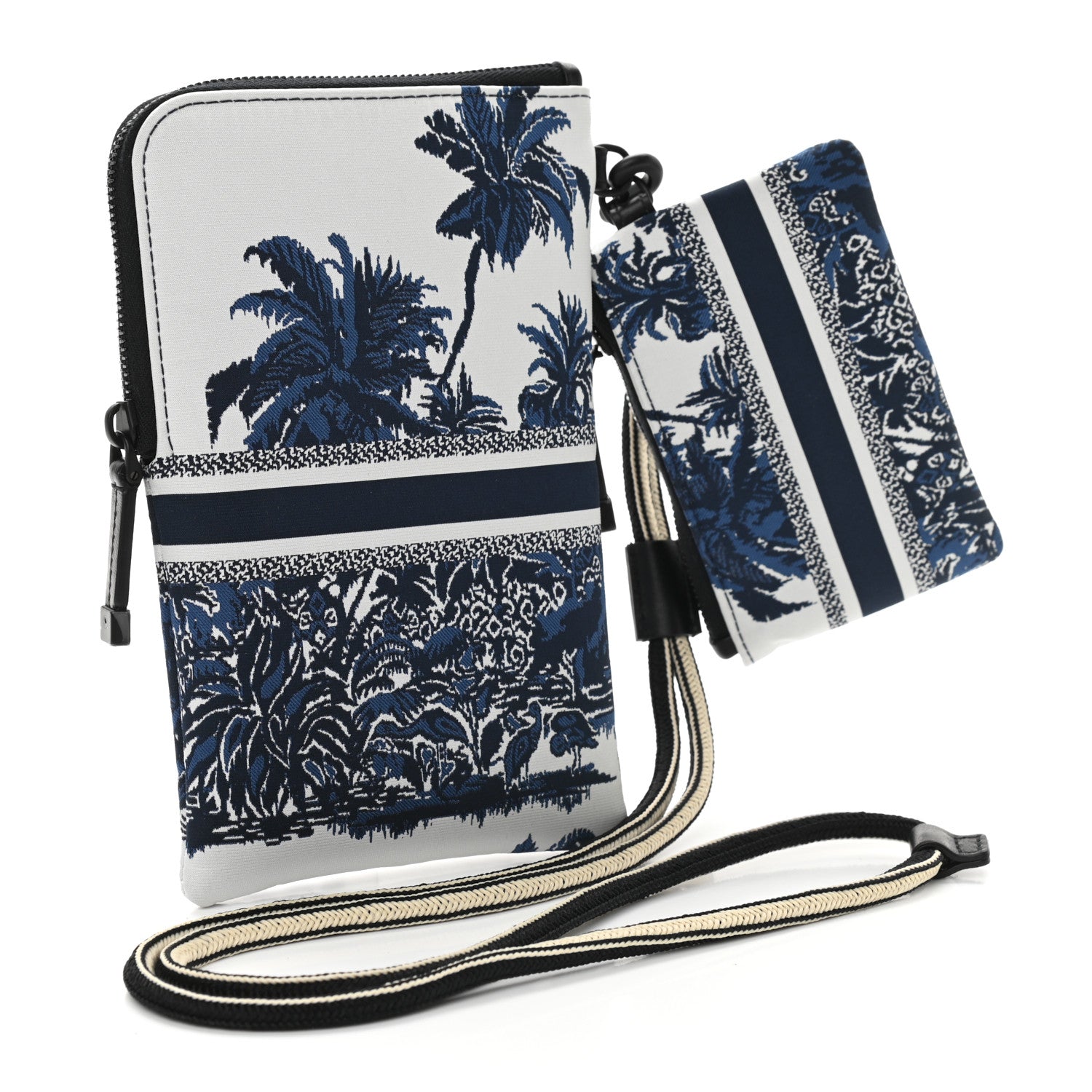 Christian Dior Technical Fabric Embroidered Palm Tree Toile De Jouy DiorTravel Multifunction Pouch Blue 3 of 10