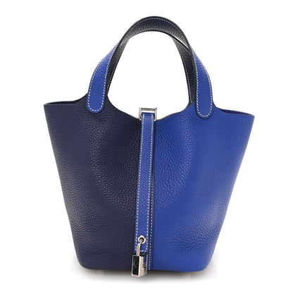 Hermes Taurillon Clemence Casaque Picotin Lock 18 PM Bleu Electrique Bleu Encre 1 of 13