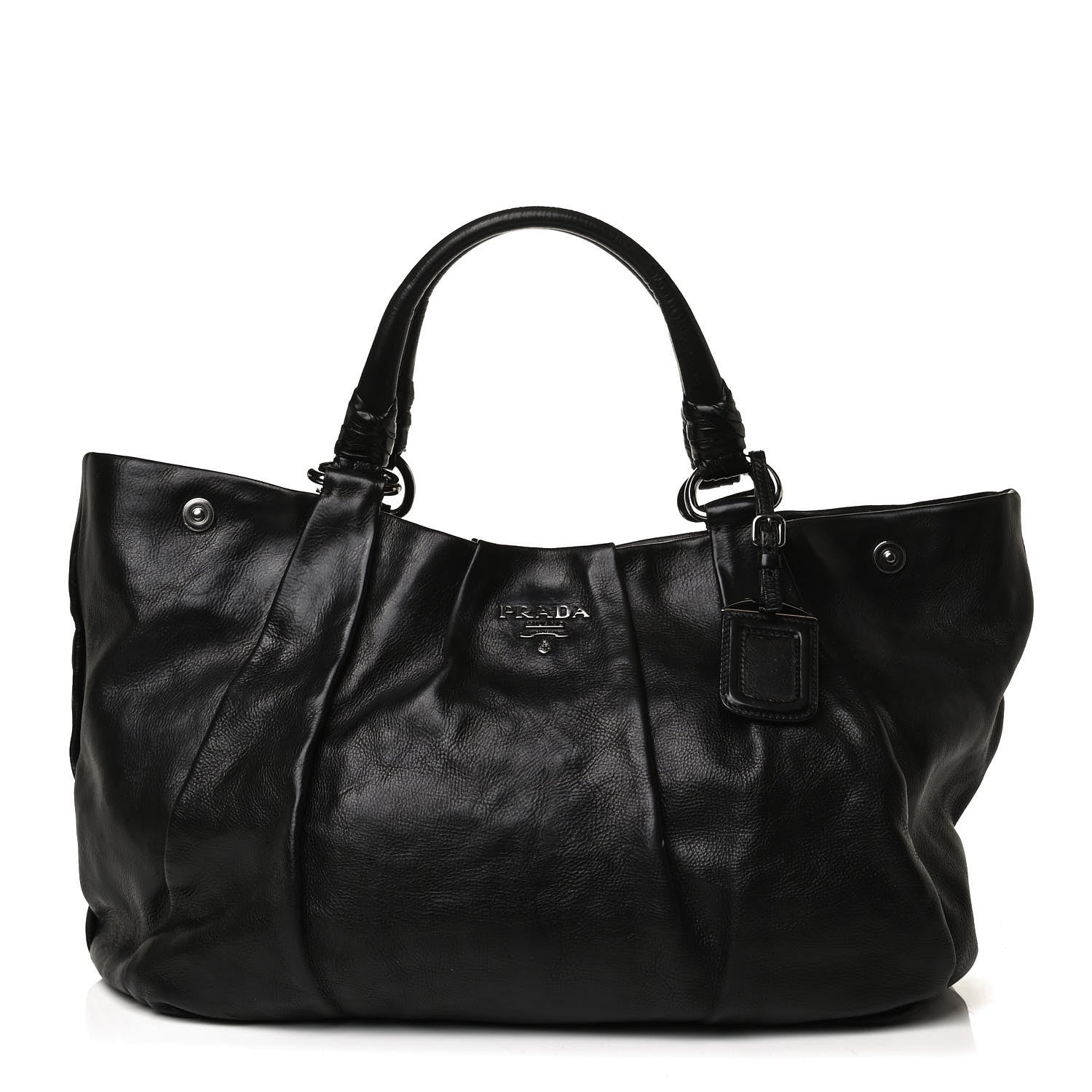 Prada Soft Calf Pleated Shoulder Bag Black 1 of 16