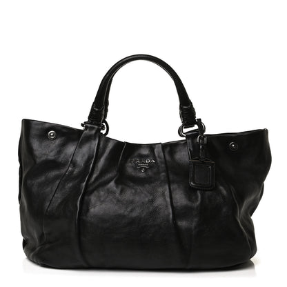 Prada Soft Calf Pleated Shoulder Bag Black 1 of 16