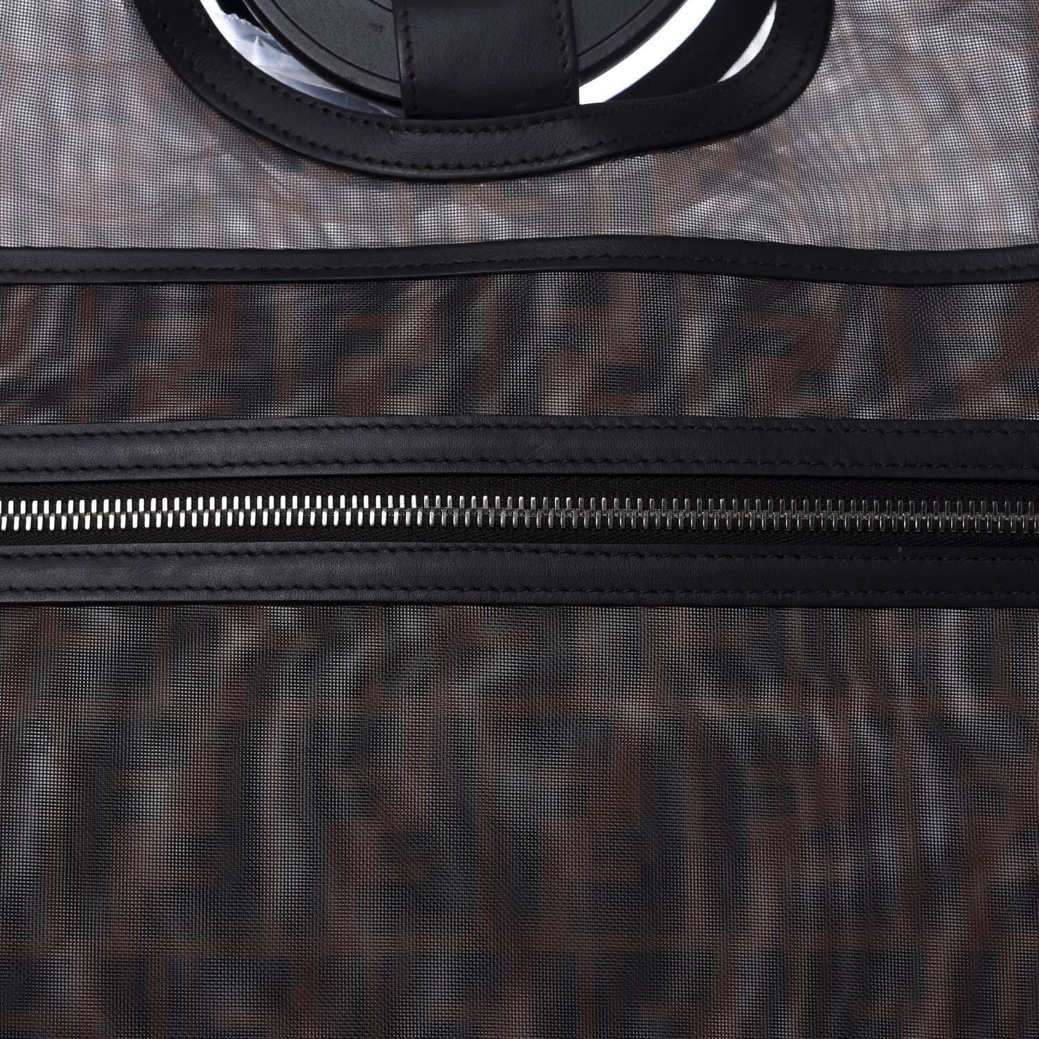 Fendi Mesh Vitello Century Cuoio FF 1974 Large Runaway Shopper Tote Marrone Black Ebano 9 of 12