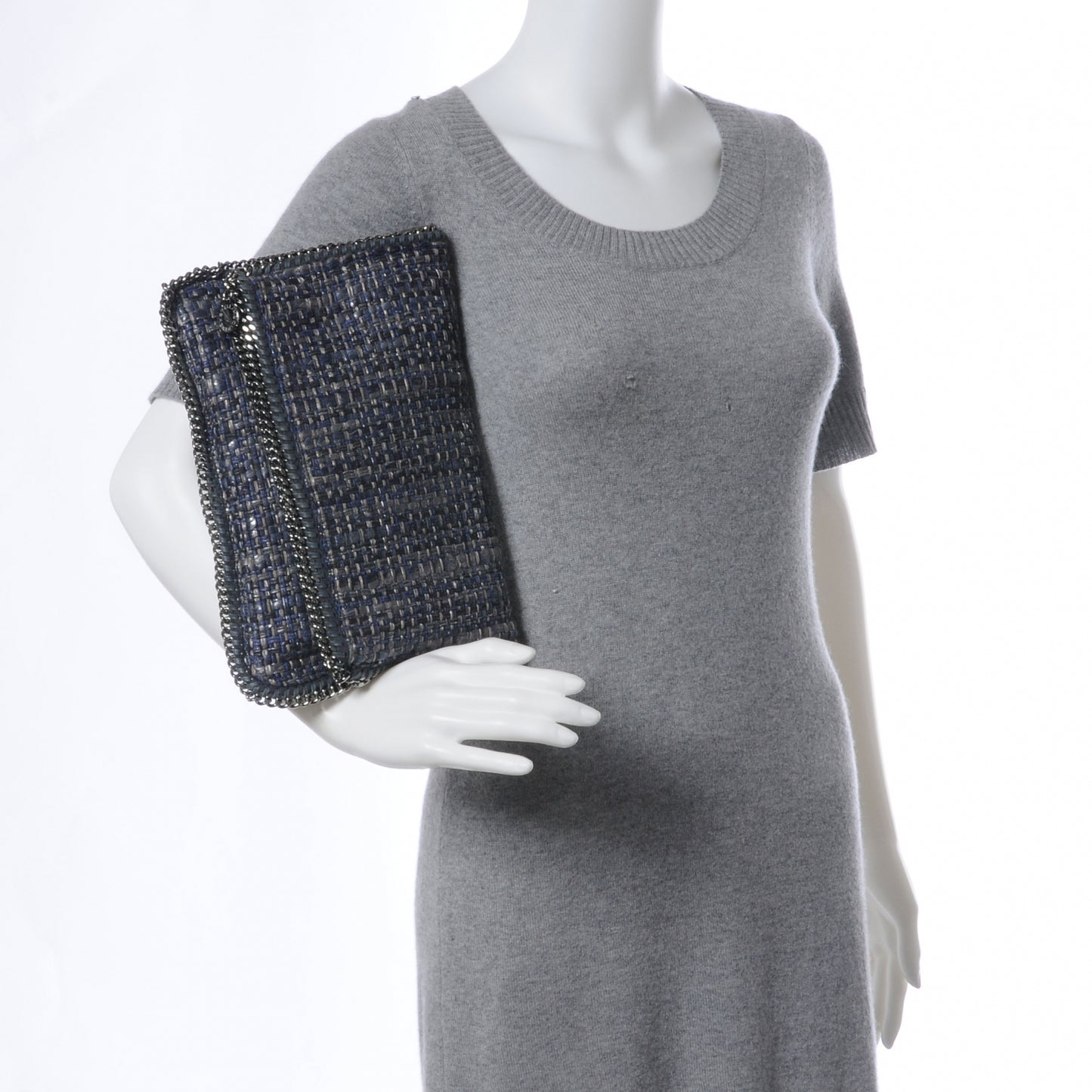 Woven Boucle Fold Over Falabella Clutch Blue