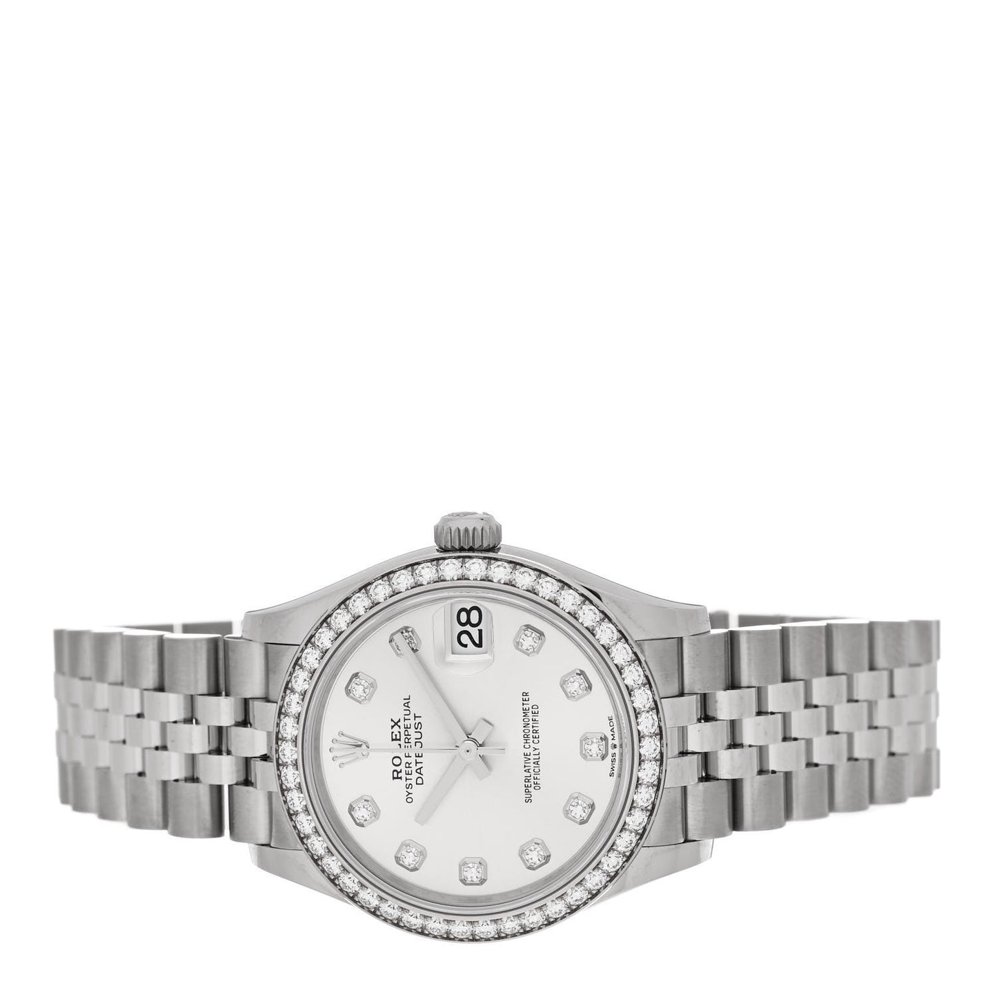 Stainless Steel 18K White Gold Diamond Bezel 31mm Oyster Perpetual Datejust Watch Silver 278384RBR