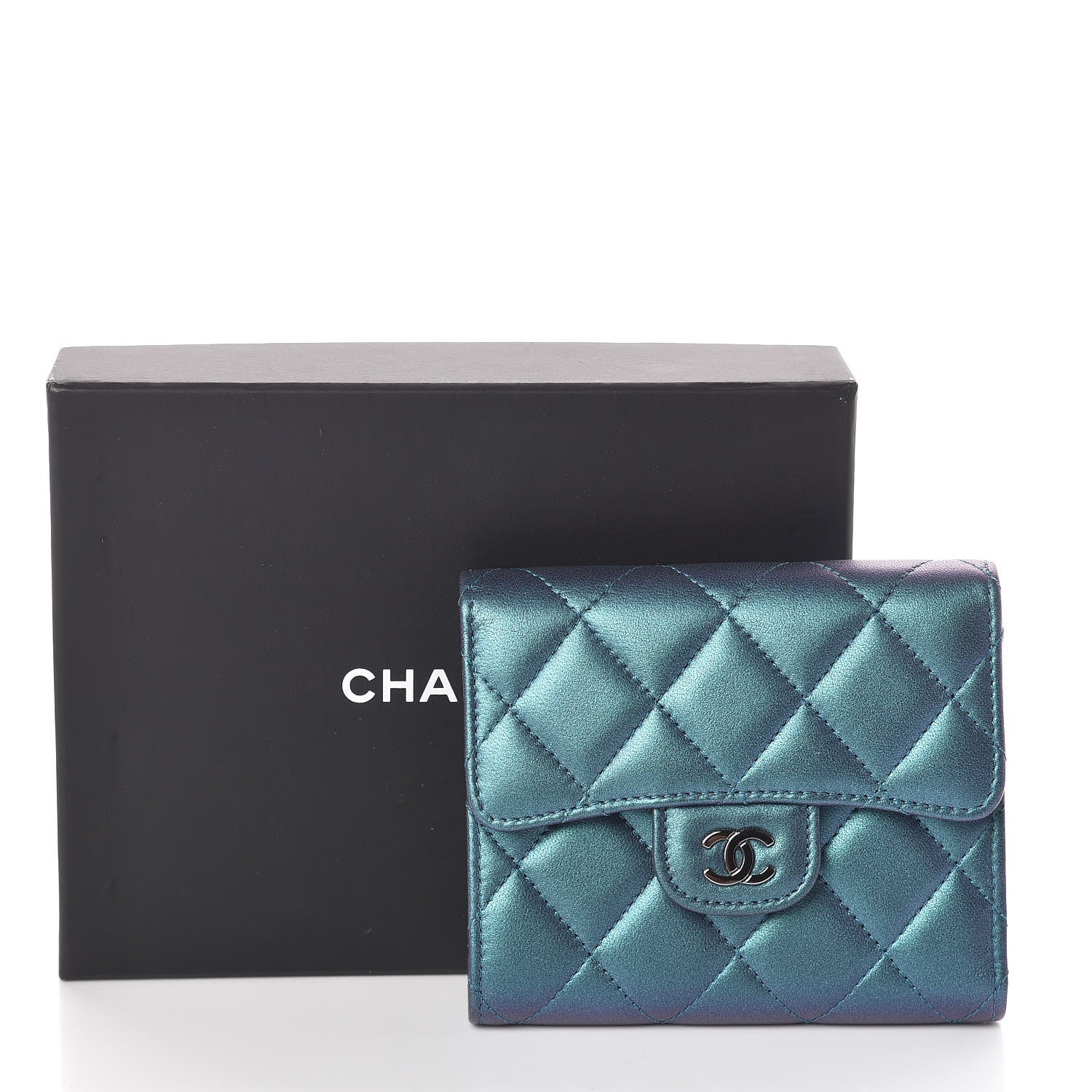 Chanel Iridescent Lambskin Quilted Small Compact Wallet Turquoise 10 of 10