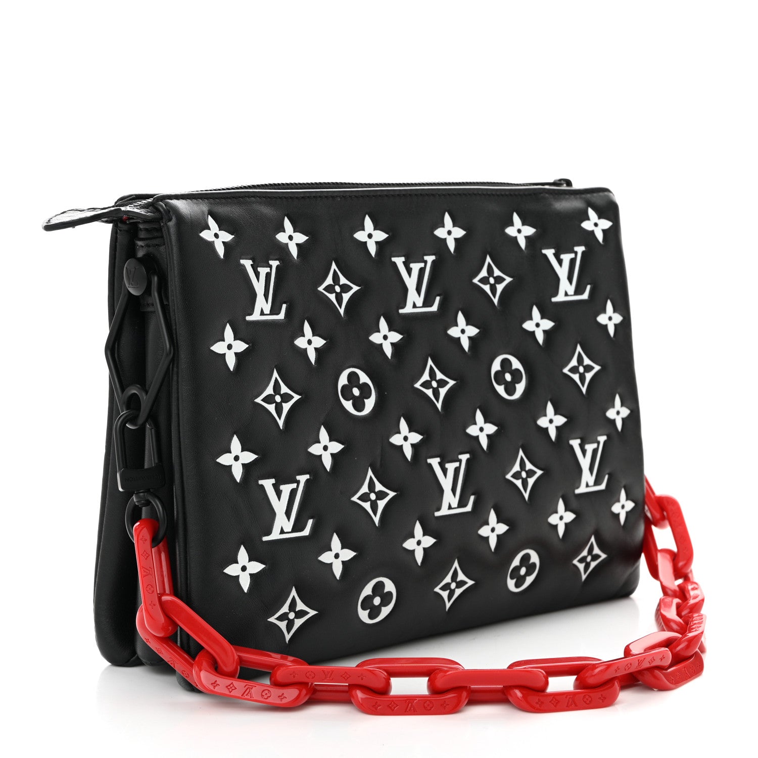 Louis Vuitton Lambskin Embossed Monogram Coussin PM Black White 3 of 10