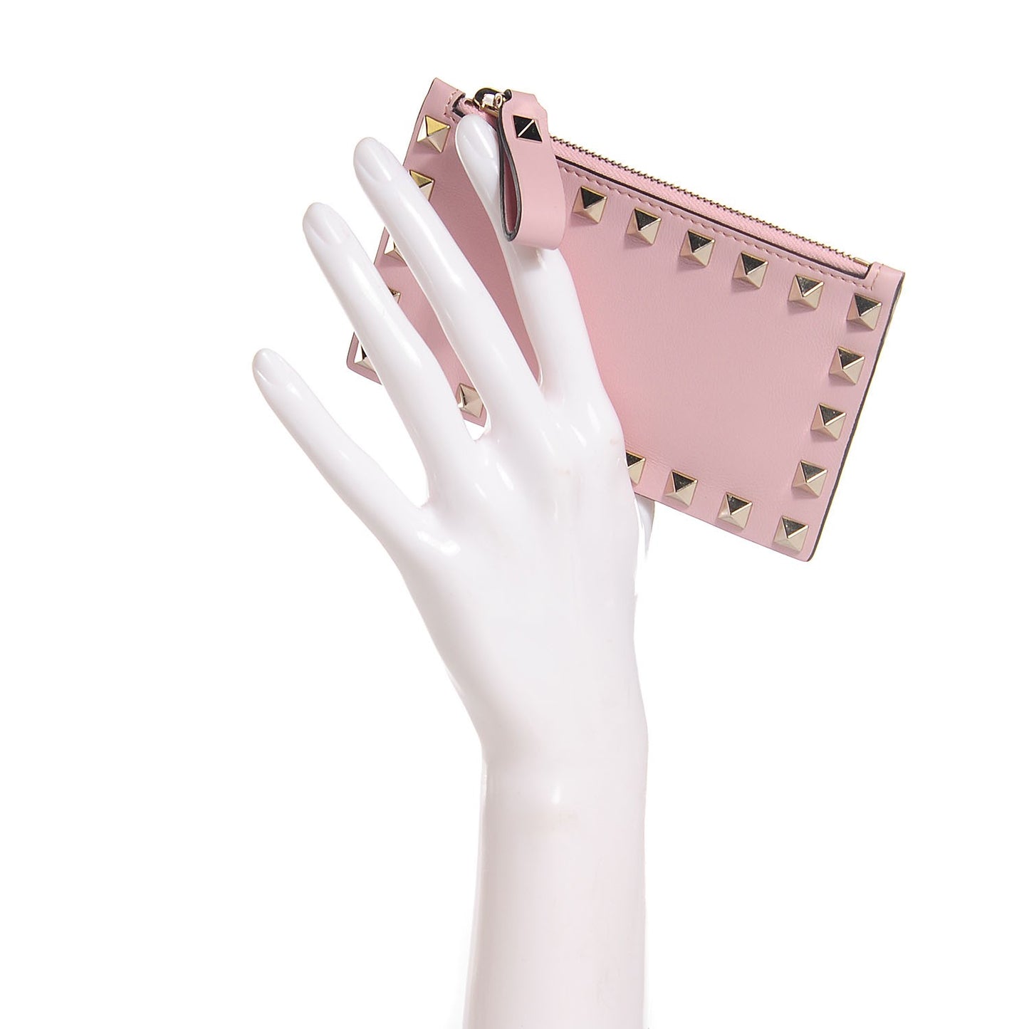 Calfskin Rockstud Coin Case Card Holder Water Rose