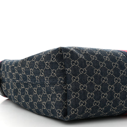 Gucci Denim GG Monogram Web Large Giglio Tote Blue 9 of 10