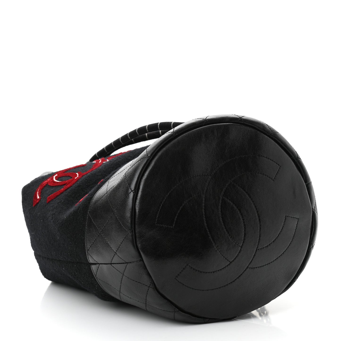 Wool Calfskin Embroidered Paris Hamburg Drawstring Backpack Black
