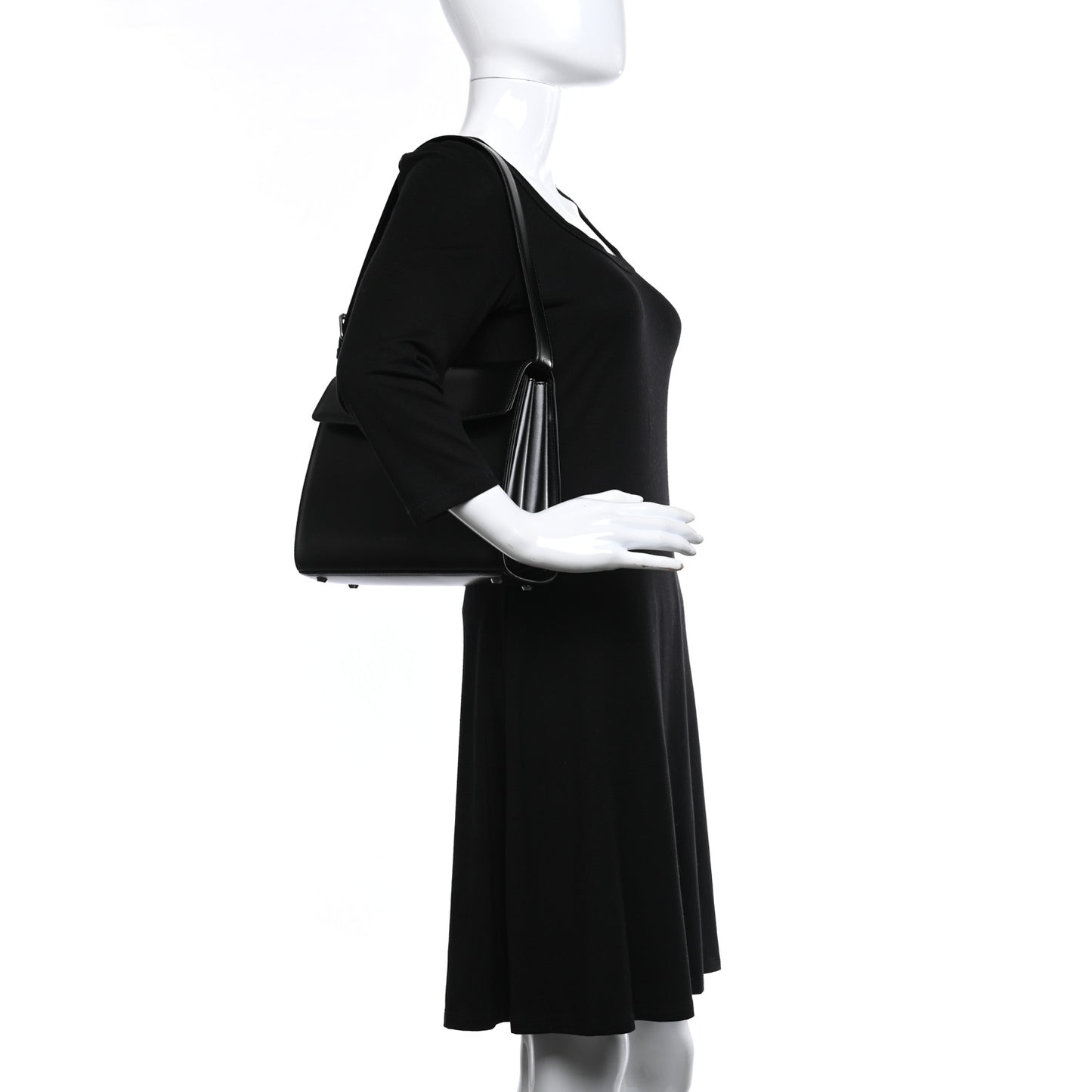 Shiny Box Calfskin Medium Ghost Shoulder Bag Black